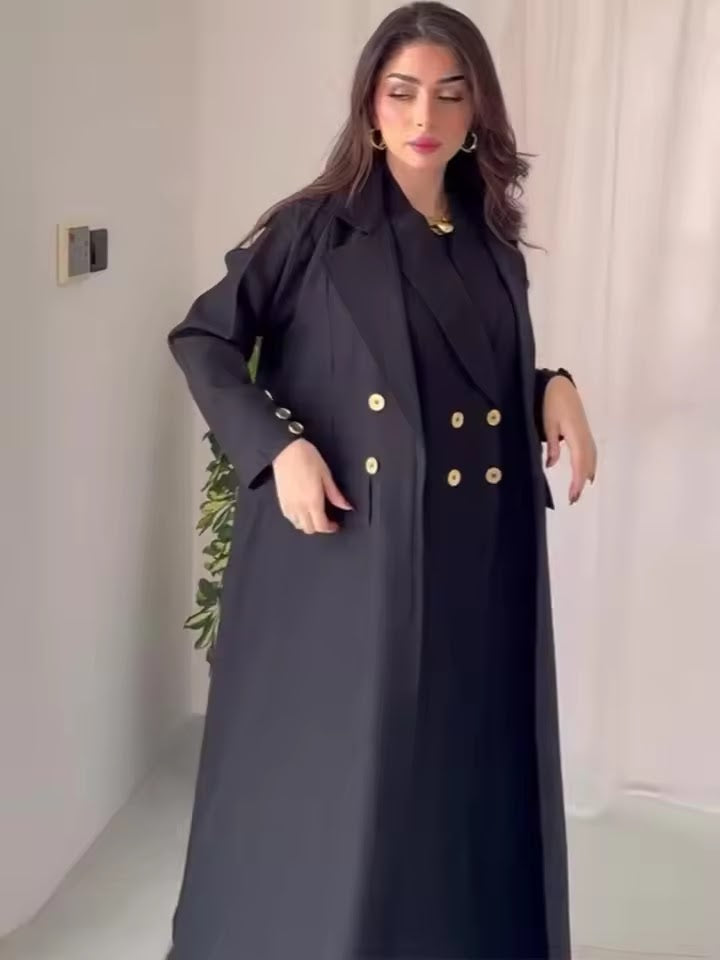Women Abaya Casual Long Coat Buttons Outerwear Overcoat 173886 - TUZZUT Qatar Online Shopping