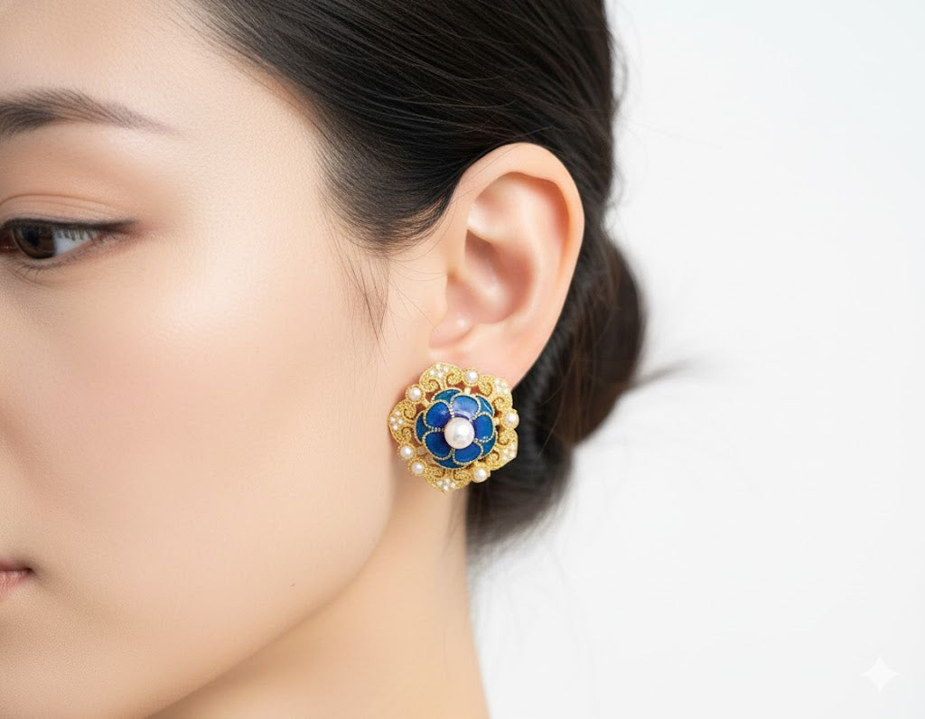 Landscape Tai Blue Sterling Ear Rings ER56