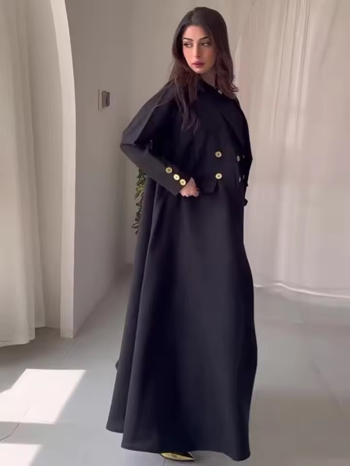 Women Abaya Casual Long Coat Buttons Outerwear Overcoat 173886 - TUZZUT Qatar Online Shopping