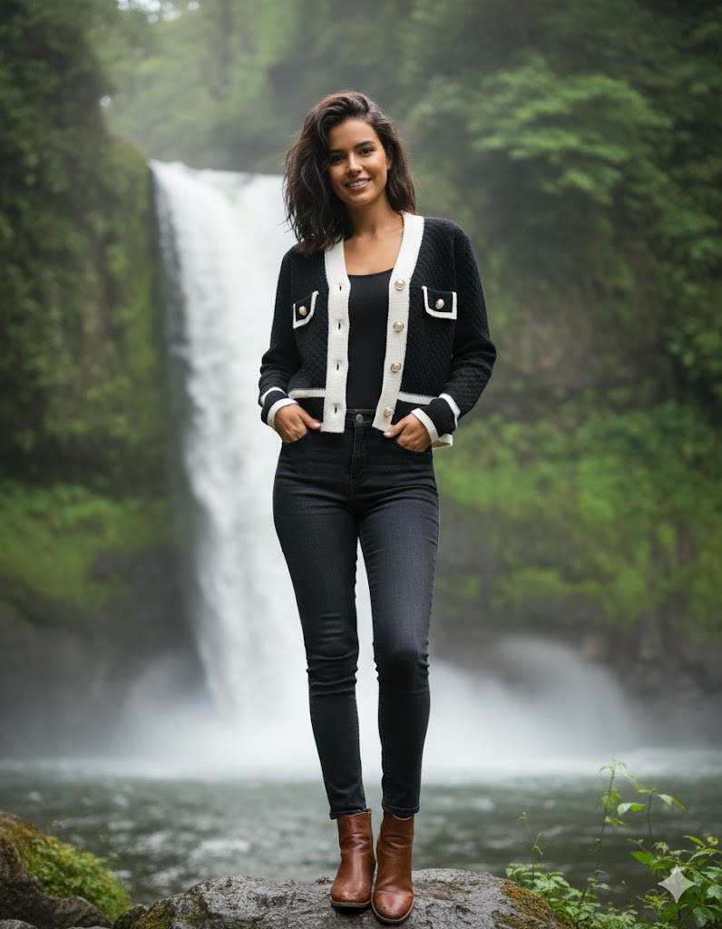 Women Elegant Knit Patchwork Cardigan Short Jacket 60454 Women Elegant Knit Patchwork Cardigan Short Jacket 60454