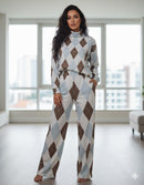 Women's Allover Print High Neck Top & Pant Set B-371858 - TUZZUT Qatar Online Shopping