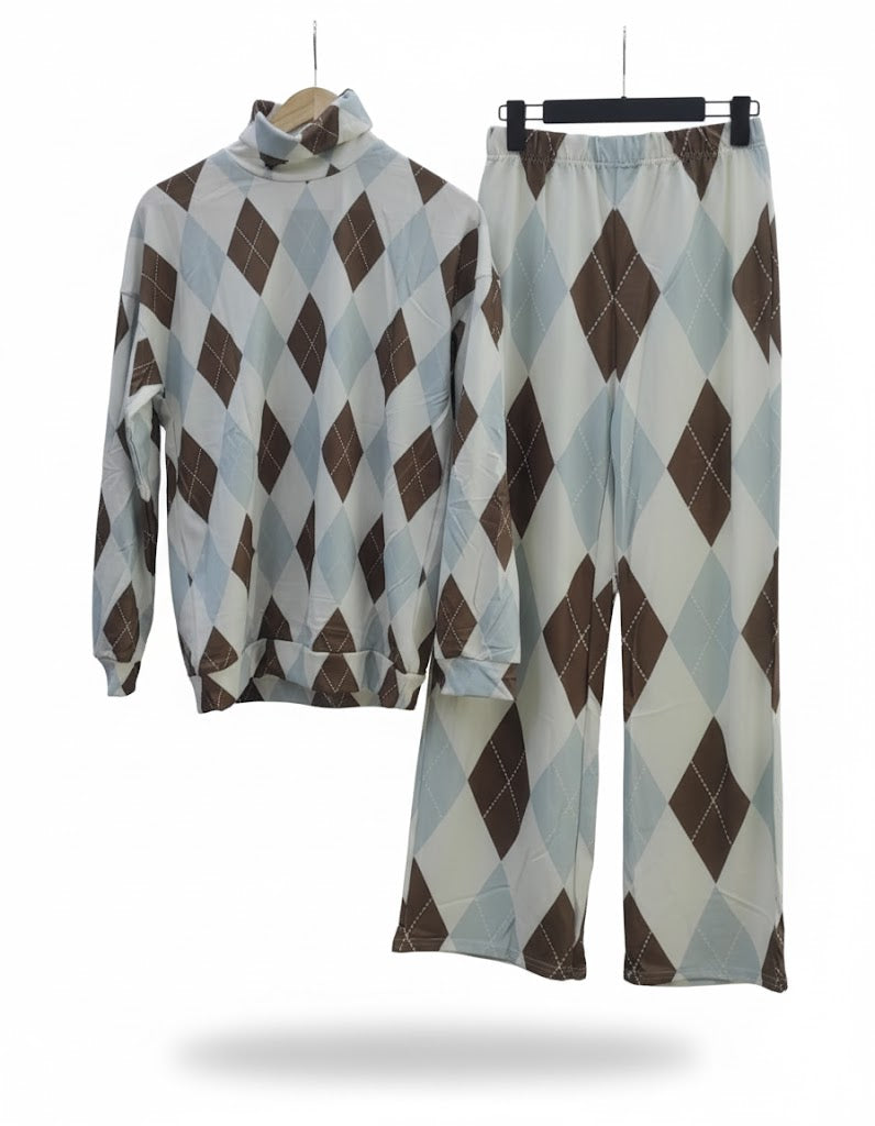 Women's Allover Print High Neck Top & Pant Set B-371858 - TUZZUT Qatar Online Shopping