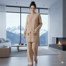 Designer Suit Zipper Loose Knit Sweater Long Top+Drawstring Wide Leg Pant SP55 - TUZZUT Qatar Online Shopping