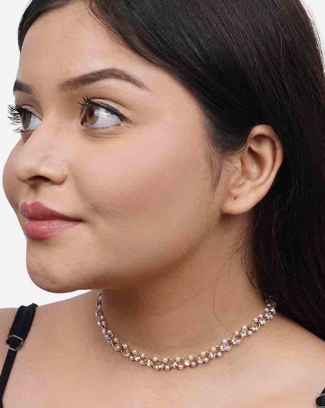 Crystal & Pearl Beaded Choker Necklace S4595850 Crystal & Pearl Beaded Choker Necklace S4595850