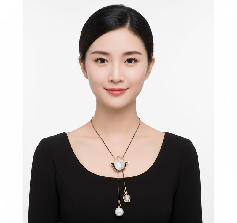 Long Zircon Crystal Tulip Necklace 75877 - TUZZUT Qatar Online Shopping