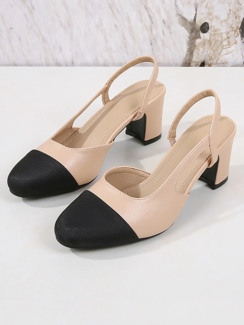 Colorblock Round Toe Chunky Heels BW801 - TUZZUT Qatar Online Shopping