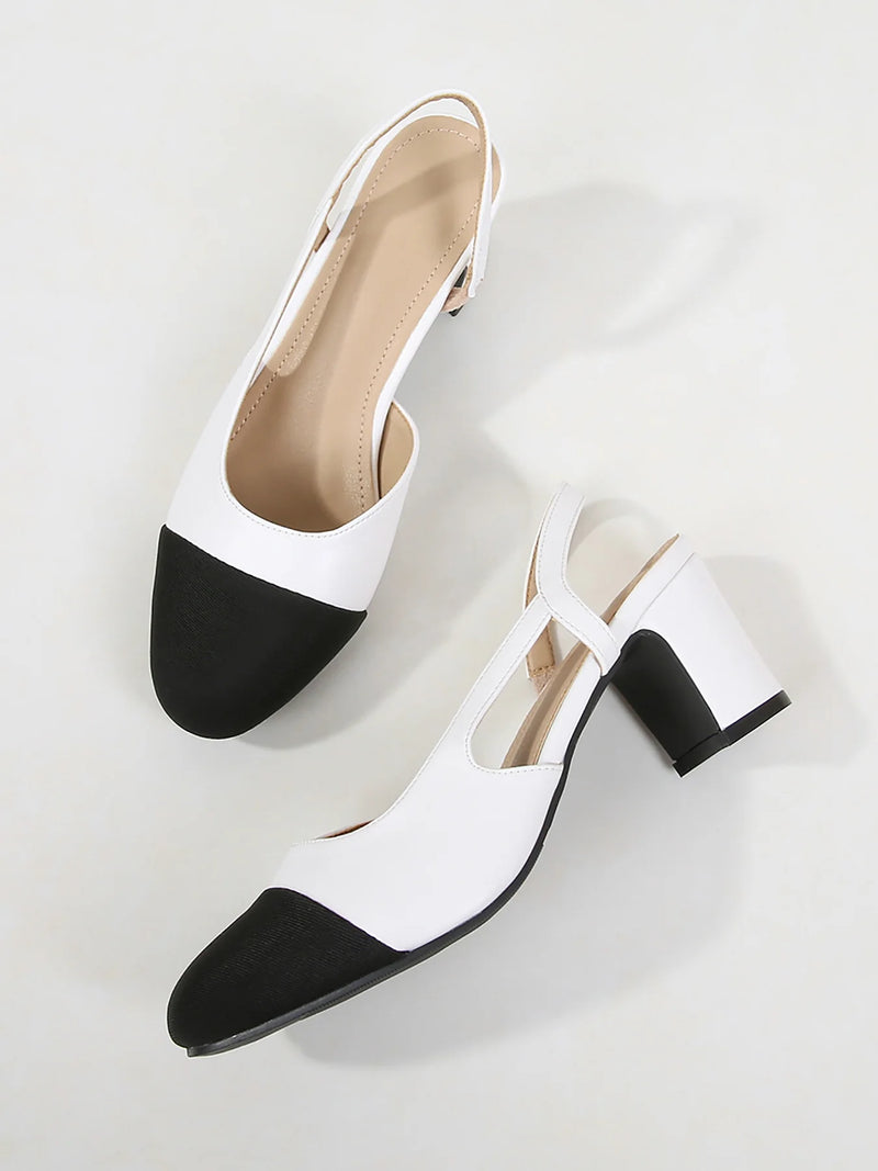 Colorblock Round Toe Chunky Heels BW801 - TUZZUT Qatar Online Shopping