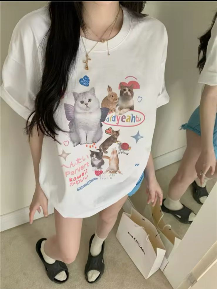 Women's Korean Oversized Casual T-shirt 436411 M - TUZZUT Qatar Online Shopping