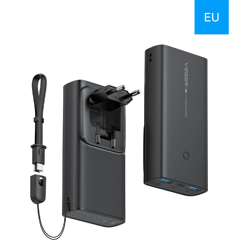 VEGER ACE100 Built-in EU Plug Power Bank PD 22.5W 10000mAh- Power Bank with a wall plug charger! - Tuzzut.com Qatar Online Shopping