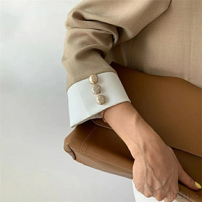 White Collar Tan Jacket Wide Leg Trouser Pantsuit LF1027 - TUZZUT Qatar Online Shopping