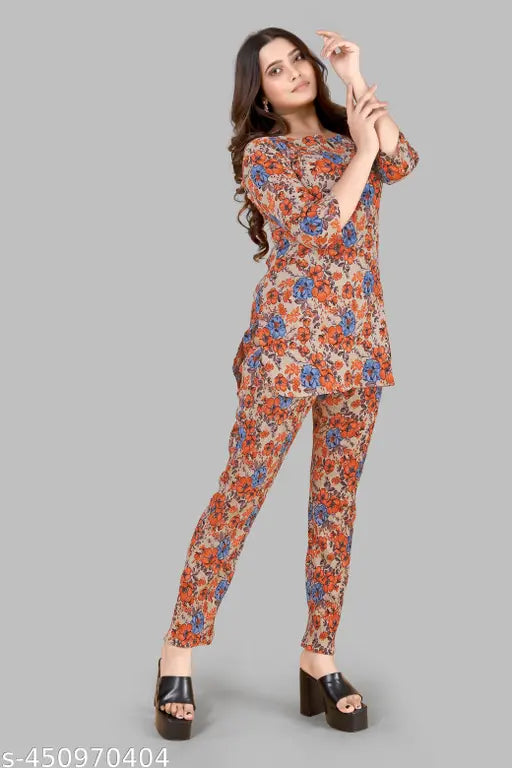 Women's Cotton Polyester Mix Fabric Printed Night suit Pajama Co-Ord Set - VKT1000