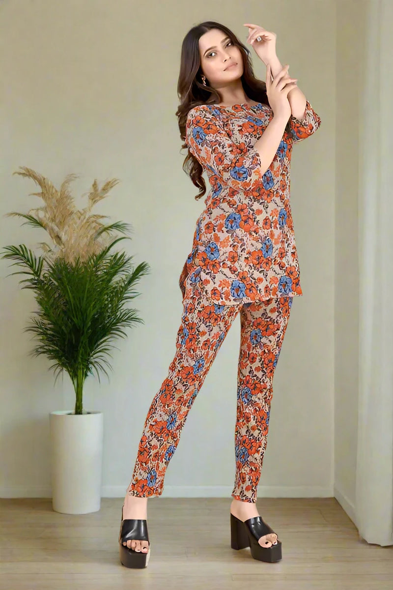 Women's Cotton Polyester Mix Fabric Printed Night suit Pajama Co-Ord Set - VKT1000