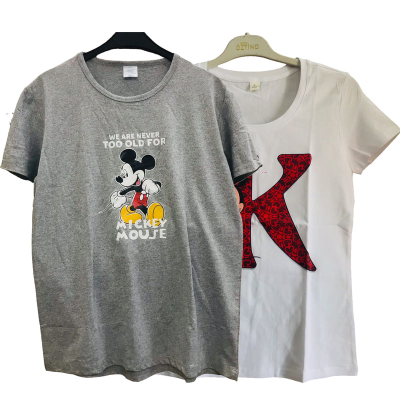 2 PCS Women's Micky Mouse Printed T-Shirt S4545684 - Tuzzut.com Qatar Online Shopping