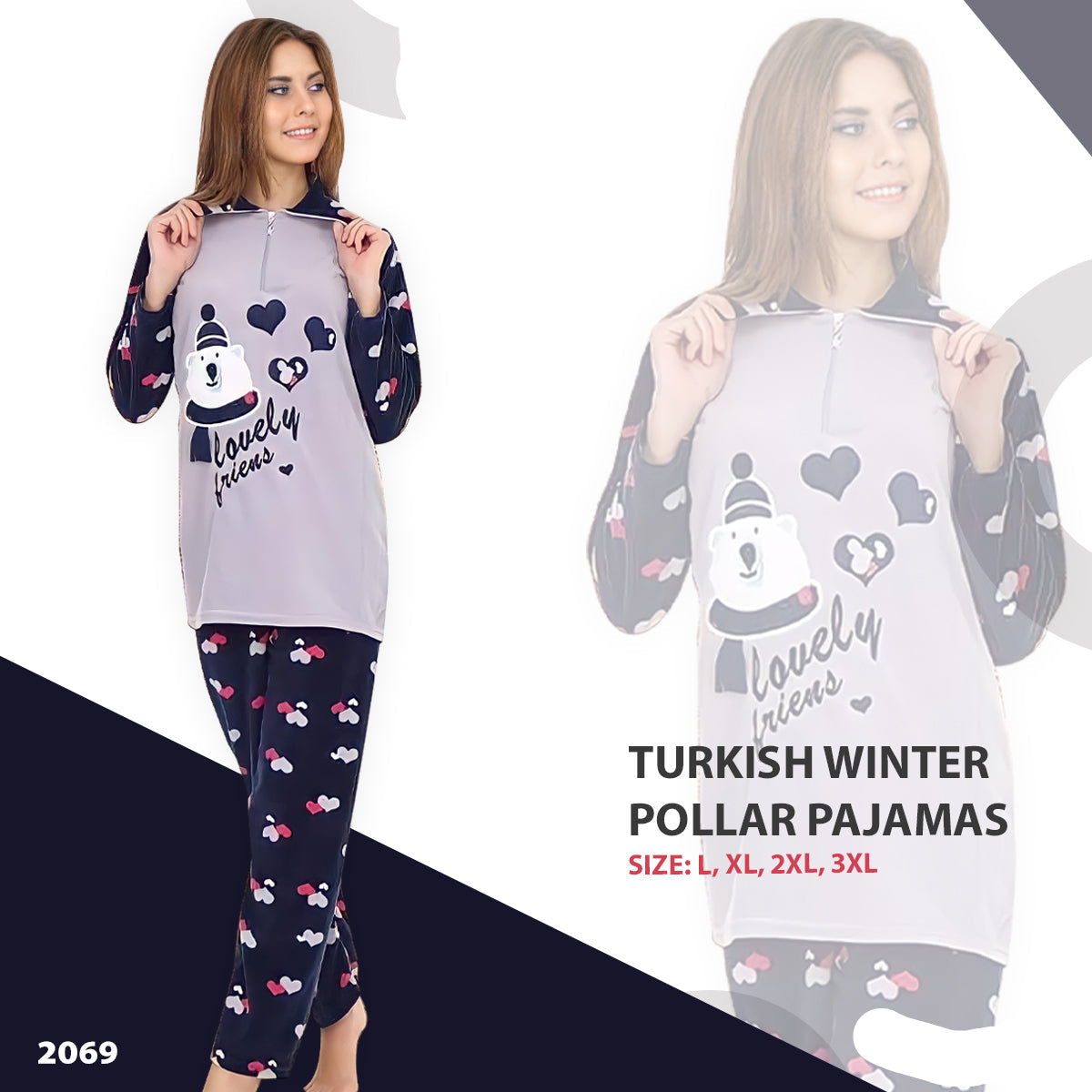 Turkish Winter Polar Pajama Nightwear Homewear - 2069 Turkish Winter Polar Pajama Nightwear Homewear - 2069