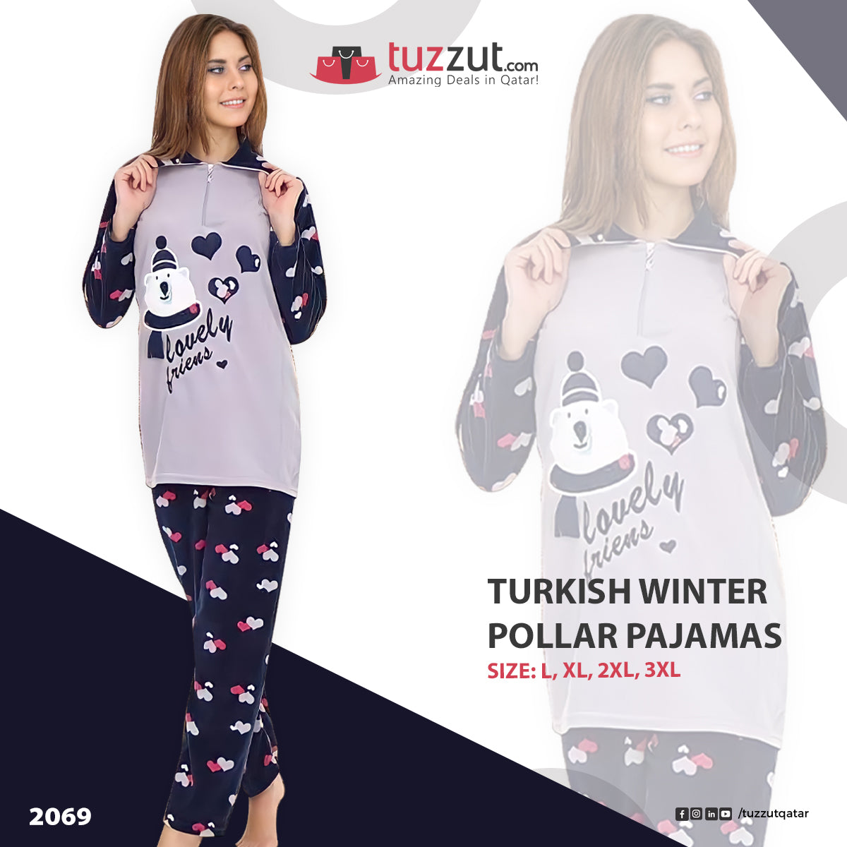 Turkish Winter Polar Pajama Nightwear Homewear - 2069 Turkish Winter Polar Pajama Nightwear Homewear - 2069