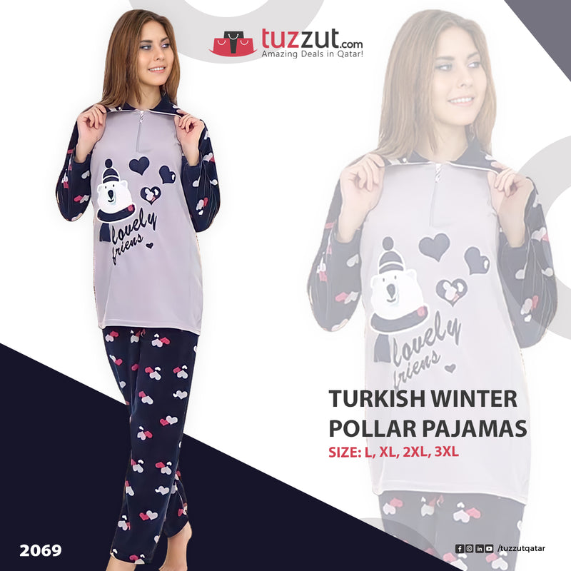 Turkish Winter Polar Pajama Nightwear Homewear - 2069 - Tuzzut.com Qatar Online Shopping