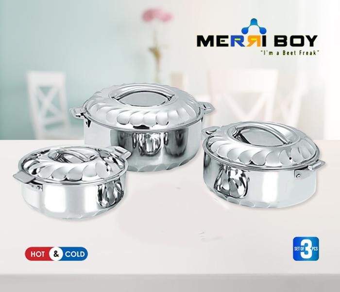 Merri Boy 3 Piece Stainless Steel Insulated Casserole Gift Set - Silver - Tuzzut.com Qatar Online Shopping
