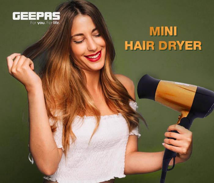 Geepas GH8642 1600 watt Mini Hair Dryer with 2 Speed Control - Gold - Tuzzut.com Qatar Online Shopping