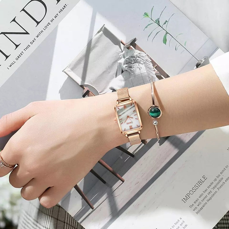 Gaiety Women Fashion Square Retro Quartz Watch with Bracelet Set - TUZZUT Qatar Online Store