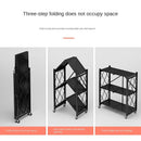 4 Layer Folding Storage Shelf Metal Rack with Rolling Wheel - Black - Tuzzut.com Qatar Online Shopping