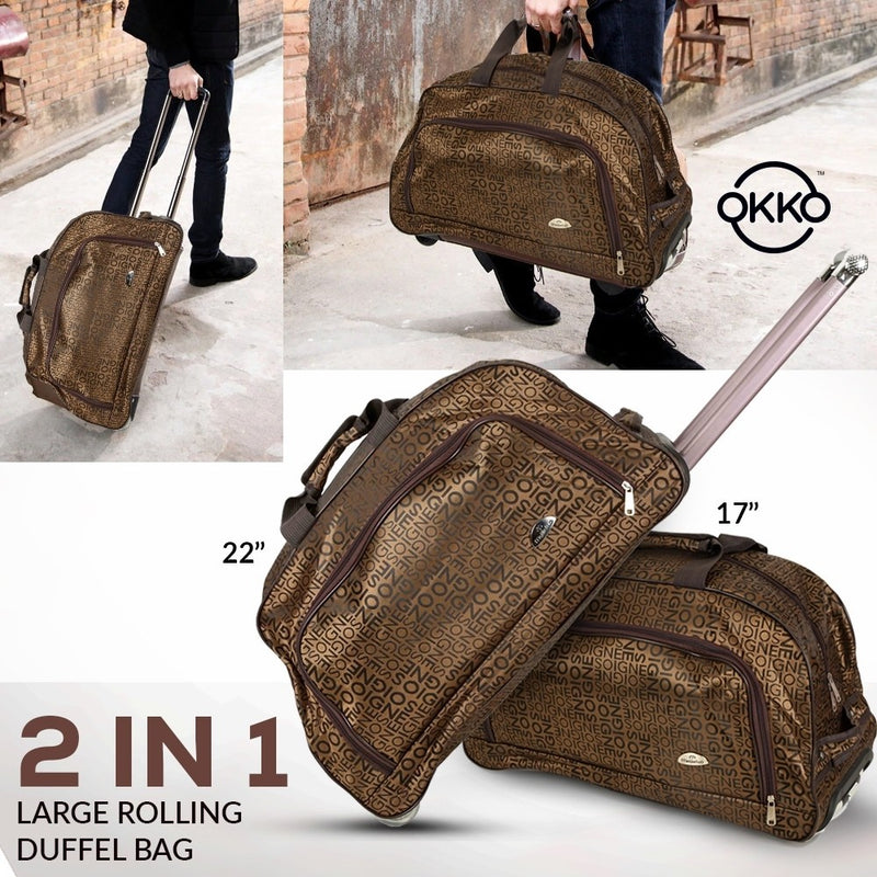 OKKO 2 in 1 Oxford Multi Function Large Rolling Duffle Bag, Brown - GH-190 - Tuzzut.com Qatar Online Shopping