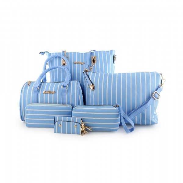 Striped Canvas Long Shoulder Bags Set of 5 Pcs - ACE-7-BLUE - TUZZUT Qatar Online Store
