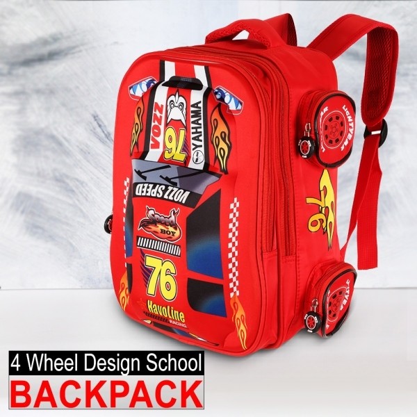 4 Wheel Design School Backpack- Red - Tuzzut.com Qatar Online Shopping