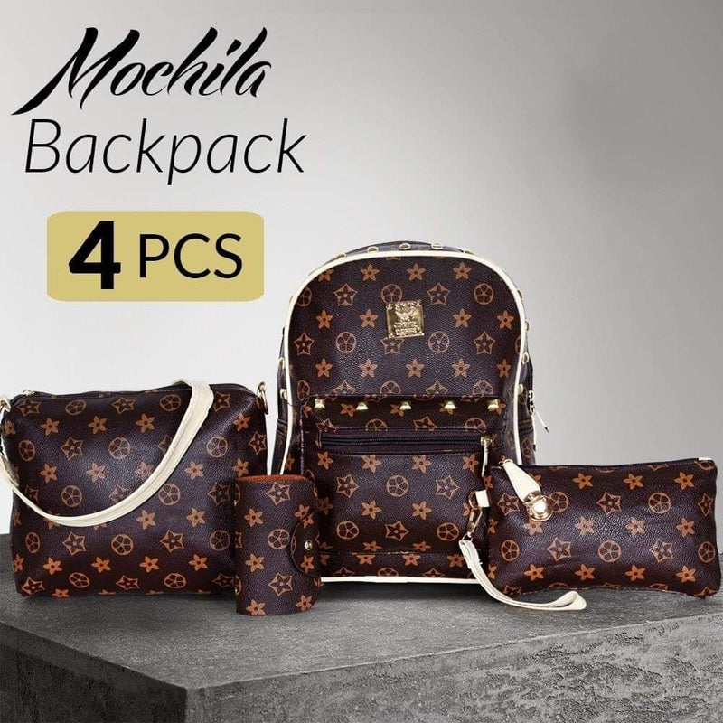 Mochila Famous Backpack for Women's Set of 4 Pieces - Brown - Tuzzut.com Qatar Online Shopping