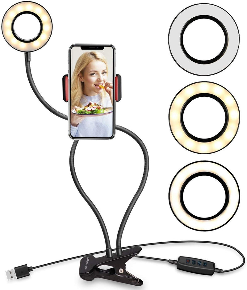 Selfie Ring Light with Cell Phone Holder Stand Clip for Live Stream/Makeup, LED Camera Lighting [3-Light Mode] [10-Level Brightness] with Flexible Arms - Tuzzut.com Qatar Online Shopping