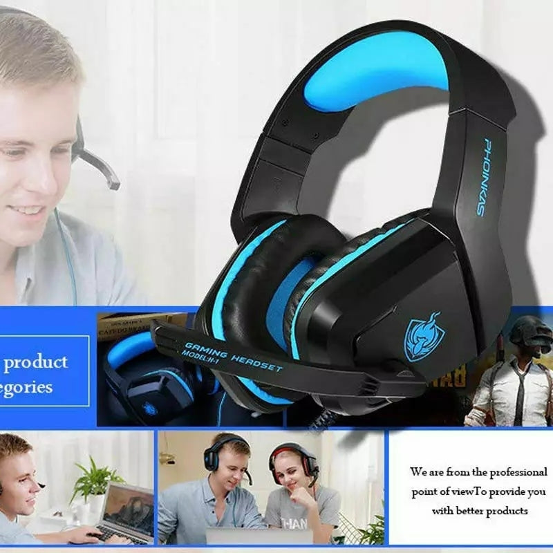 PHOINIKAS H1 Stereo Gaming Headset,Noise-Cancelling Headset,Bass Surround, Over Ear Headset，for PC,PS4，Xbox One, Mac, iPad, with Mic, LED Light,360 Switch Controller,Classic Version Heads