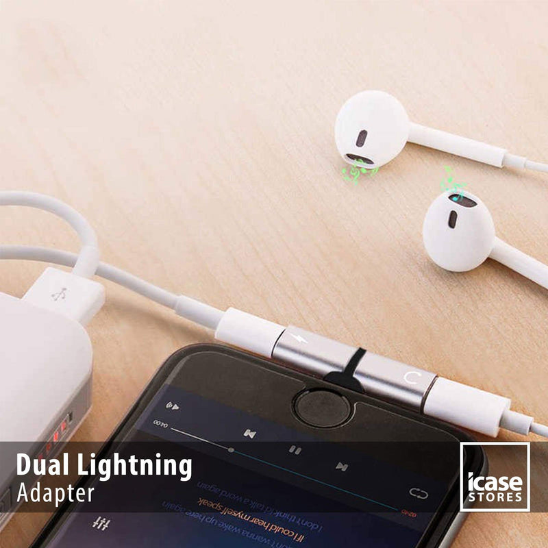 iPhone Dual Lightning Splitter Adapter, Supports for iPhone 7/7 Plus/8/8 Plus/X & iPad iOS 11 or Later, Headphone Jack Audio & Charge Cable at the same time - Tuzzut.com Qatar Online Shopping