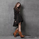 New Vintage Cotton Plaid Patchwork V-Neck Ruffles Asymmetrical Women Dresses - A6537 - Tuzzut.com Qatar Online Shopping