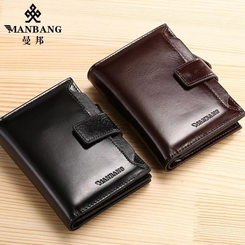 ManBang Men Leather Wallet Fashion Trifold Wallet Zipper Coin Purse Cowhide Leather Wallet High Quality - MBQ3831BF - Tuzzut.com Qatar Online Shopping