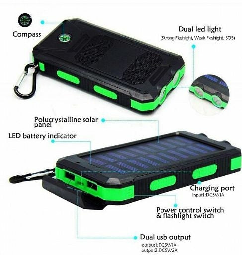 Gpower 20,000 mAh Portable Shockproof Solar Charger Dual USB External Battery PowerBank (GS-02), Assorted Color - Tuzzut.com Qatar Online Shopping