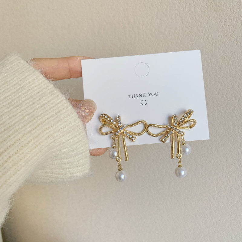 New Exquisite Tassel Long Gold Dangle Drop Earrings for Women Girls Wedding Party Crystal Femme Bowknot Eardrops - Tuzzut.com Qatar Online Shopping