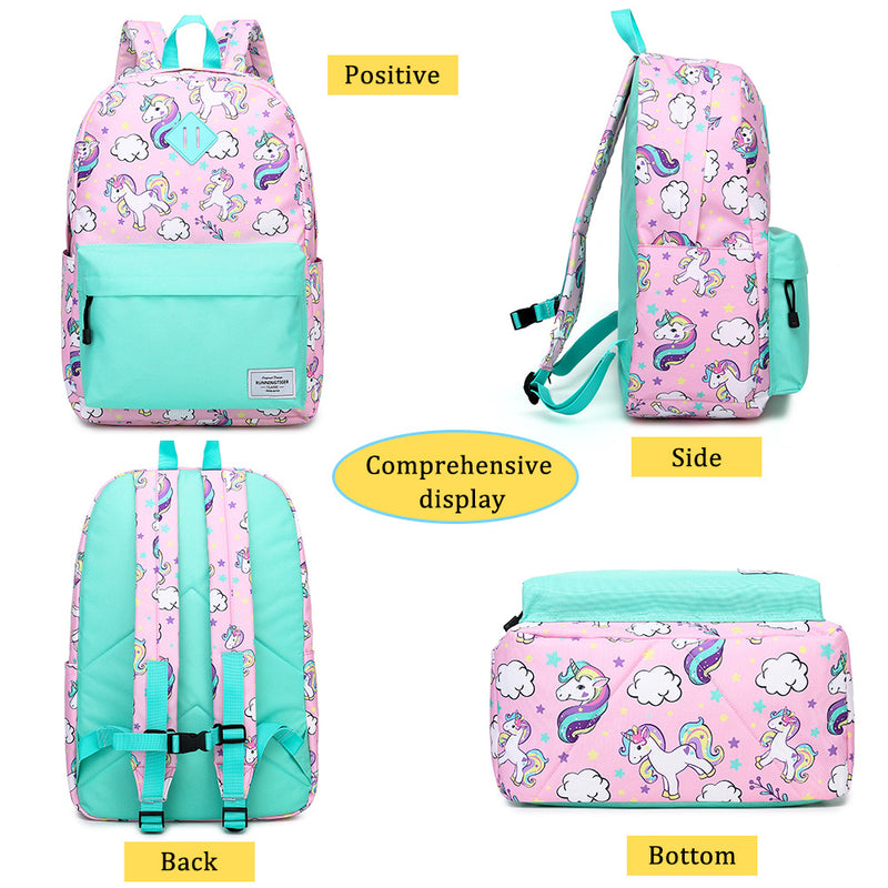 Pink Unicorn 3 Pcs 16" Backpack for Kids Canvas Back Pack Bag + Lunch Box + Pencil Case - Tuzzut.com Qatar Online Shopping