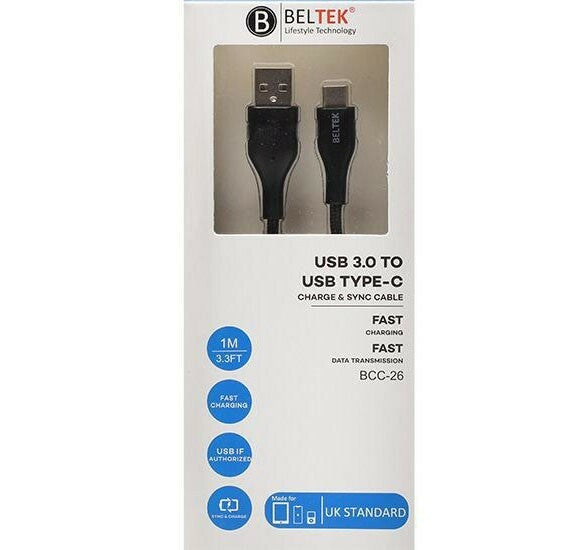 Beltek Bcc-26 Type-c 1meter braided charging cable - black - TUZZUT Qatar Online Store