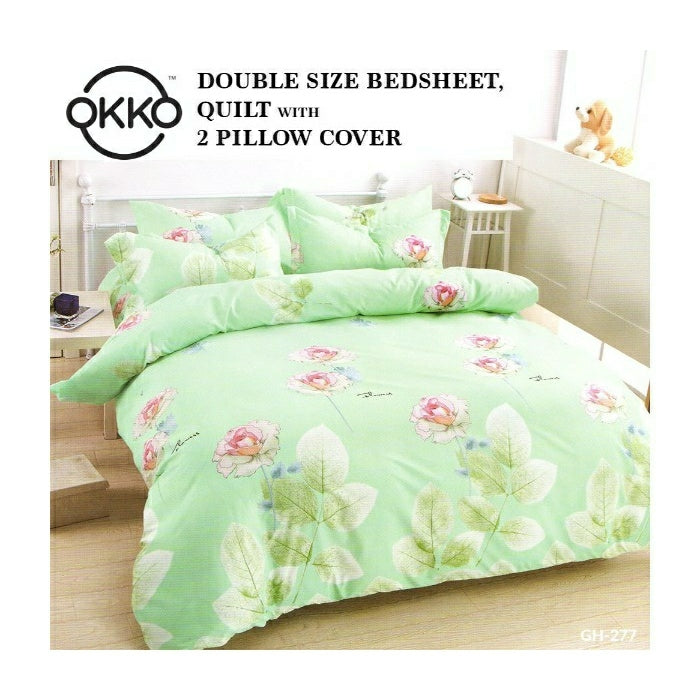 OKKO Elegant Double Size Bedsheet, Quilt And 2 Pillow Covers (4 pc set) GH 277 - Green - Tuzzut.com Qatar Online Shopping