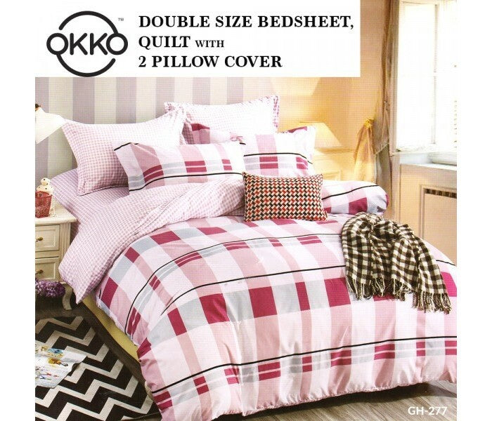OKKO Elegant Double Size Bedsheet, Quilt And 2 Pillow Covers (4 pc set) GH 277 - Red - TUZZUT Qatar Online Store