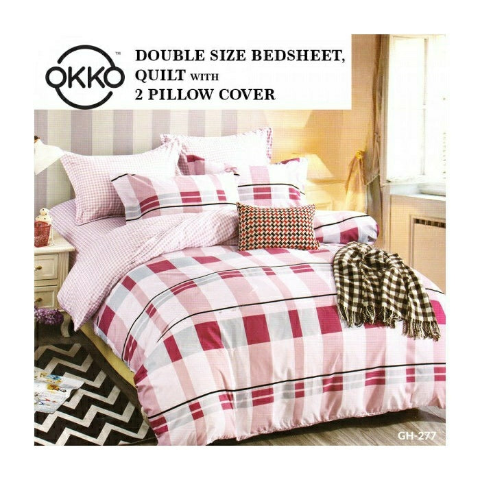 OKKO Elegant Double Size Bedsheet, Quilt And 2 Pillow Covers (4 pc set) GH 277 - Red - TUZZUT Qatar Online Store