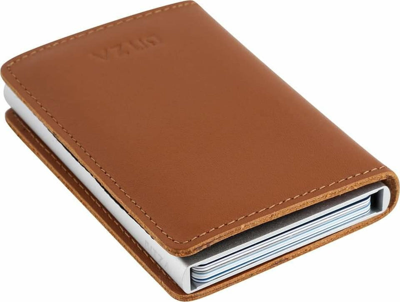 Bitza Ultra Slim Genuine Leather Card Holder Wallet with RFID Protection -Light Brown - Tuzzut.com Qatar Online Shopping
