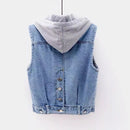 Women's Fashion Sleeveless Denim Jacket Cowboy Coats Soft Hooded Warm Outwear - Tuzzut.com Qatar Online Shopping