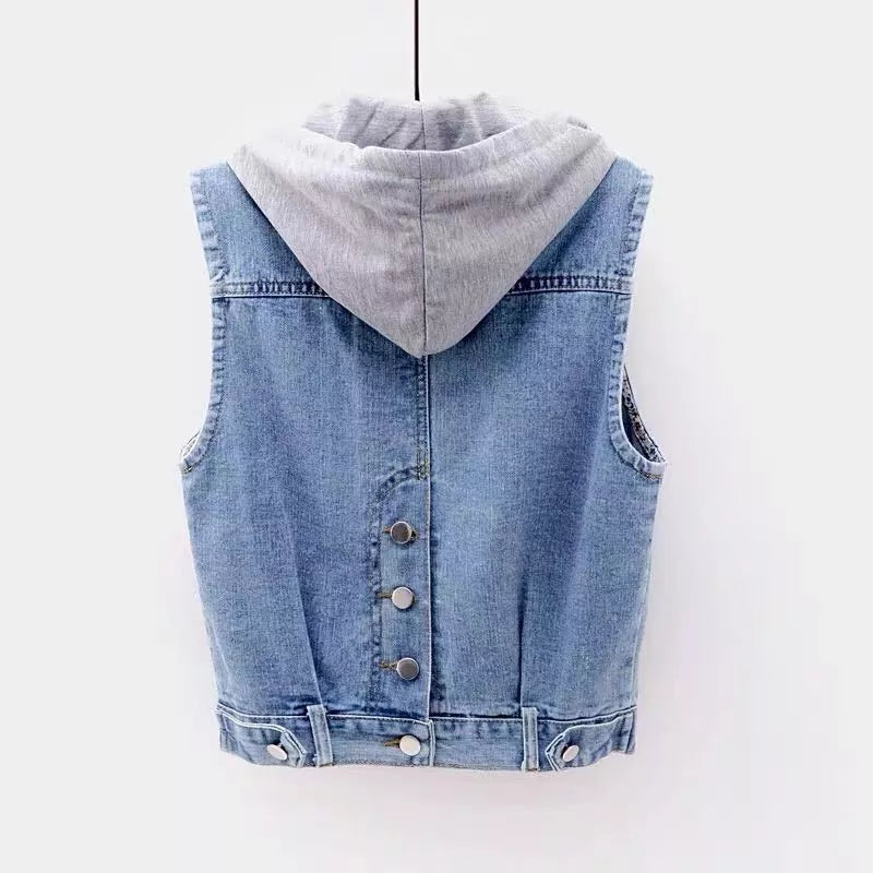 Women's Fashion Sleeveless Denim Jacket Cowboy Coats Soft Hooded Warm Outwear Women's Fashion Sleeveless Denim Jacket Cowboy Coats Soft Hooded Warm Outwear