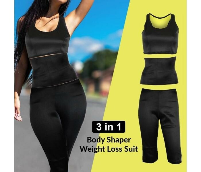 3 in 1 Body Shaper Weight Loss Suit, Black - Tuzzut.com Qatar Online Shopping