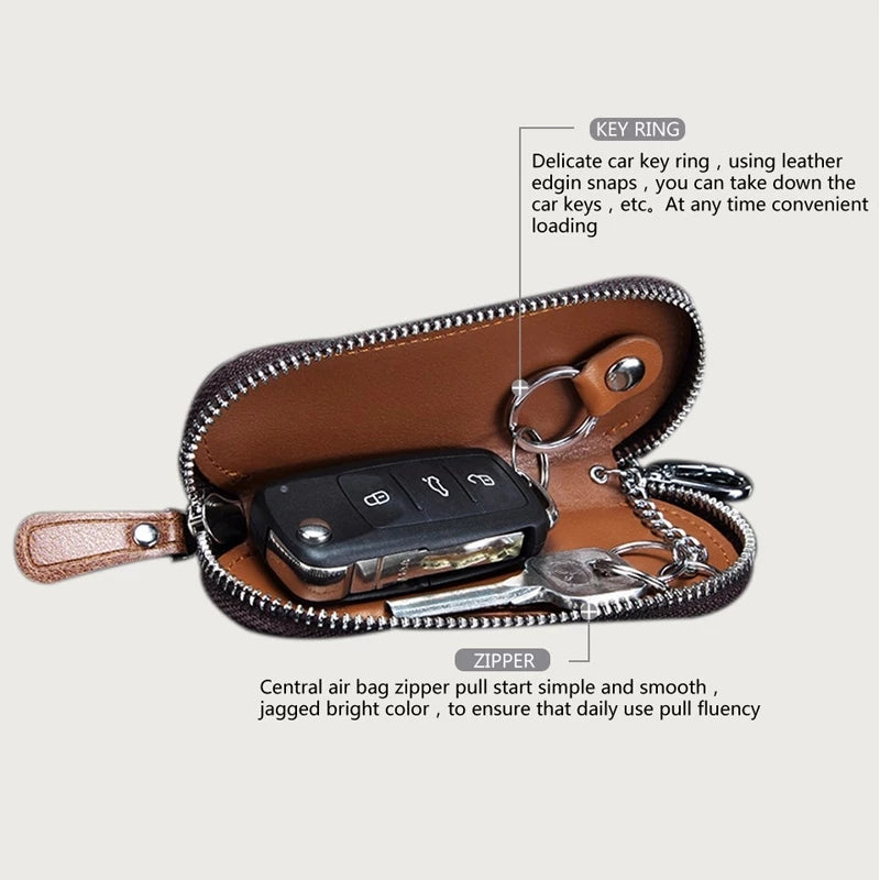 Contact's Genuine Leather Car Key Holder Zipper Case Wallet Keychain Bag-1004E Contact's Genuine Leather Car Key Holder Zipper Case Wallet Keychain Bag-1004E