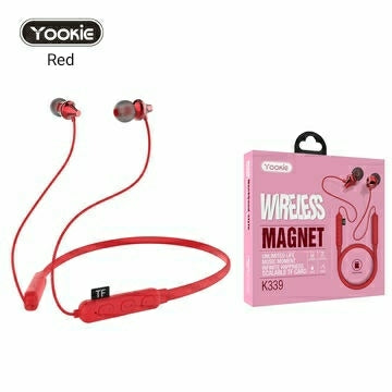 New! YOOKIE Wireless Bluetooth Sport Magnetic Earphones with mic, Superior Sound Quality with TF SD Card Slot (RED) - Tuzzut.com Qatar Online Shopping