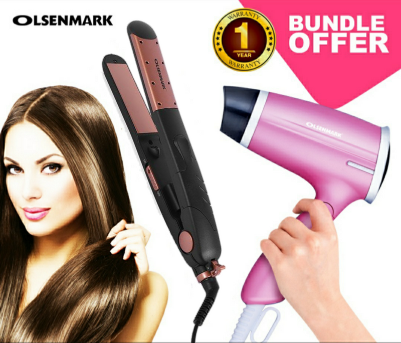 Olsenmark CO4008+4020 Pack Of Hair Dryer & Ceramic Hair Straightener (Set of 2) - Tuzzut.com Qatar Online Shopping