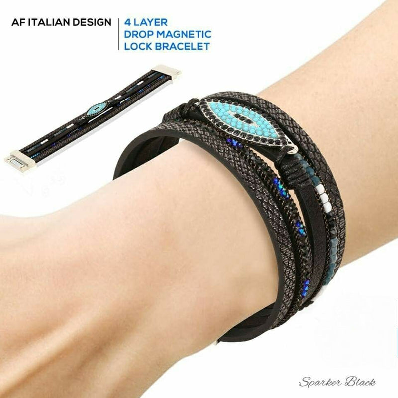 AF Italian Design 4 Layer Drop Magnetic Lock Bracelet - Black - Tuzzut.com Qatar Online Shopping