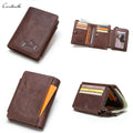 Mens Trifold Wallet Genuine Leather Credit Card Holder Purse with Zipper Pocket-M1002 - Tuzzut.com Qatar Online Shopping