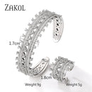 New Exquisite Luxury Geometric Cubic Zirconia Wedding Bracelet Ring Jewelry Sets for Women Silver Color Jewellery Set - B69090 - Tuzzut.com Qatar Online Shopping
